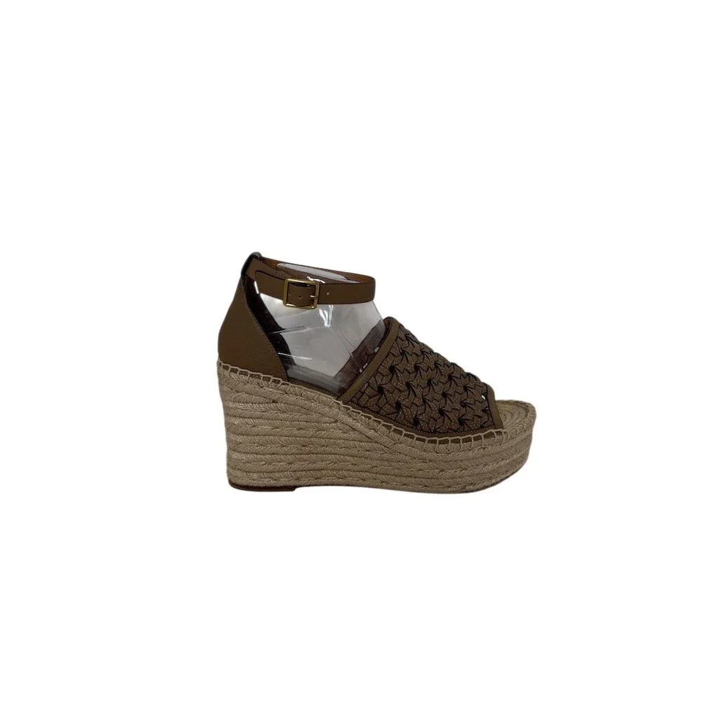 Tory Burch Womens Brown Woven Espadrille Platform Wedge Sandals Ankle Size 10